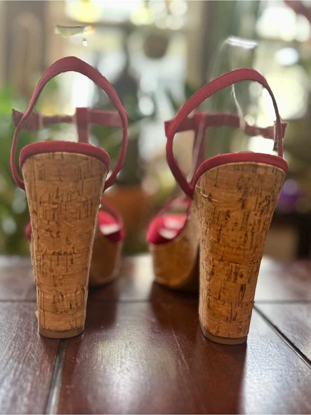 American Rag Bold Red T-Strap Cork Platform Sandals - Picture 3 of 9